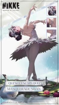 Rule 34 | 1girl, absurdres, animated, ass, audible speech, ballerina, black hair, bouncing breasts, breasts, cleavage, double bun, dress, english audio, eye mask, full body, goddess of victory: nikke, hair between eyes, hair bun, highres, huge breasts, knees up, long hair, looking at viewer, looking back, mask, mask on head, multicolored hair, official art, orange eyes, pantyhose, pink eyes, pink hair, quency (escape queen) (masquerade swan) (nikke), quency (nikke), shiny clothes, shiny skin, shoes, sideboob, smile, solo, streaked hair, tagme, teeth, video, white dress, white shoes, wide hips