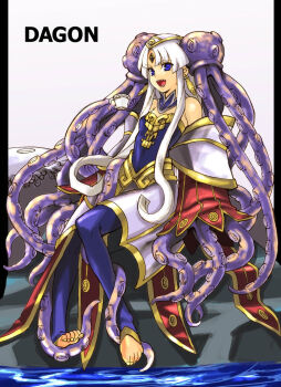 Rule 34 | dagon, highres, monster girl, open mouth, prehensile hair, sharp teeth, tagme, teeth, tentacles, toeless legwear