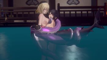 3d animated ellen_joe nipples octopus_girl pantsulette shark_girl tagme tentacles video water yidhari_murphy yuri zenless_zone_zero