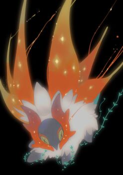 +_+ absurdres animal_focus black_background bug cross-shaped_pupils full_body highres horns insect looking_at_viewer moth multiple_wings nintendo no_humans plant pokemon pokemon_(creature) shieriru simple_background slither_wing solo sparkle standing symbol-shaped_pupils vines white_fur wings yellow_eyes