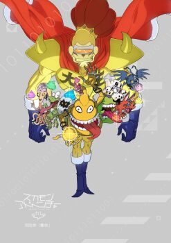 alien april_fools bakemon cape digimon digimon_(creature) digimon_adventure_tri. digitamamon elecmon gekomon highres kingetemon monkey mouse_(animal) numemon official_art picodevimon scumon skull smile tentacles tongue tongue_out tyumon vademon wings