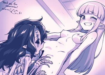 absurdres age_difference bar_censor black_eyes bone breasts cartoon_bone censored commission commissioner_upload cunnilingus elf hair_over_one_eye heebee highres ilyana loli long_hair monster_girl necromancer nipples non-web_source onee-loli oral original pointy_ears skeb_commission skeletal_arm skeletal_hand stapled stapled_face tongue undead valkrana very_long_hair wizard yuri