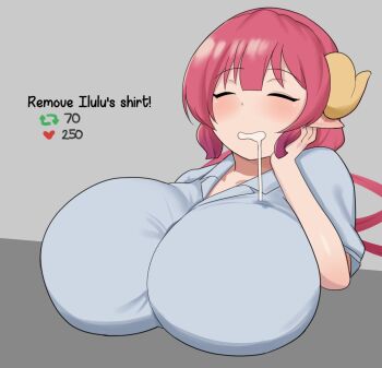 blush breasts drooling gigantic_breasts horns ilulu_(maidragon) kobayashi-san_chi_no_maidragon muundae red_hair sleeping tight_clothes