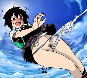 1girl angry assisted_exposure backpack bag black_hair black_socks blue_panties blue_sky blush colorized commission dated fang female_pubic_hair flat_chest full-face_blush marvel necktie open_mouth outdoors panties panty_pull peni_parker plaid_clothes plaid_skirt pleated_skirt pubic_hair pulling_another&#039;s_clothes pussy pussy_peek risenhentaidemon school_bag school_uniform short_hair short_sleeves silk skirt sky socks solo spider-man:_into_the_spider-verse spider-man_(series) spider-verse spider_web striped_clothes striped_panties striped_socks tearing_up third-party_edit tsukudani_(coke-buta) uncensored underwear vest wedgie wide_hips
