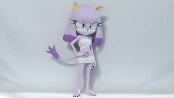 1girl 3d blaze_the_cat crop_top feet furry highres jewelry long_hair necklace sega skirt sonic_(series) viewportnorm