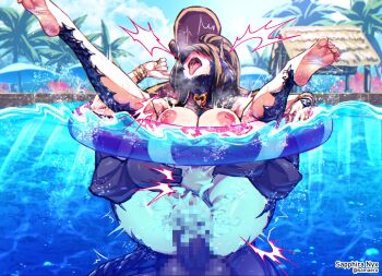 1boy 1girl au_ra beach_umbrella black_hair blush bracelet breasts brown_dust_(series) brown_dust_2 censored cleavage commission completely_nude cum cum_in_pussy dark-skinned_male dark_skin dragon_horns dragon_tail faceless faceless_male final_fantasy final_fantasy_xiv full_nelson highres horns innertube jewelry large_breasts long_hair looking_at_another looking_back mosaic_censoring nipples nude palm_tree partially_submerged ponytail pool samael_(5211) sapphira_nyx scales second-party_source sex soles stomach_bulge swim_ring tail teeth toes tongue tongue_out tree umbrella vaginal warrior_of_light_(ff14) wilhelmina_(brown_dust) wilhelmina_(water_park_queen)_(brown_dust)