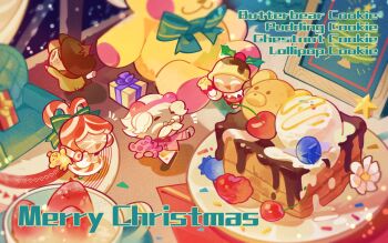 Rule 34 | > <, 2boys, 2girls, :d, absurdres, animal ear hairband, animal ears, apron, bag, bear ears, bell, belt, belt buckle, black pants, blueberry, blush stickers, bow, bowtie, box, bradyclaph83904, brown bag, brown belt, brown coat, brown eyes, brown hair, brown hat, brown scarf, brown shoes, buckle, butterbear cookie, cake, character name, cherry, chestnut cookie, chibi, chibi only, chinese commentary, closed eyes, coat, commentary request, cookie run, cookie run: ovenbreak, dessert, dress, facial hair, facing another, fake animal ears, food, food-themed hat, freckles, fruit, fur-trimmed sleeves, fur trim, gift, gift box, glasses, green bow, green shoes, hair bow, hairband, handbell, hat, highres, holding, holding bell, holding stuffed toy, ice cream, lollipop cookie, long sleeves, looking outside, merry christmas, mini eyewear, mittens, multicolored hair, multiple boys, multiple girls, mustache, newsboy cap, notice lines, official style, open mouth, pants, pantyhose, pink hairband, pink shirt, plate, pudding cookie, puffy short sleeves, puffy sleeves, raspberry, red bow, red bowtie, red dress, red hair, red pantyhose, round eyewear, scarf, shirt, shoes, short hair, short sleeves, smile, striped clothes, striped pantyhose, stuffed animal, stuffed toy, teddy bear, two-tone dress, two-tone hair, waist apron, white apron, white dress, white hair, white mittens, white pantyhose, xd