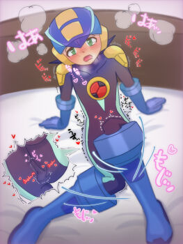 1boy bodysuit bulge highres male_masturbation masturbation mega_man_(series) mega_man_battle_network megaman.exe penis testicles