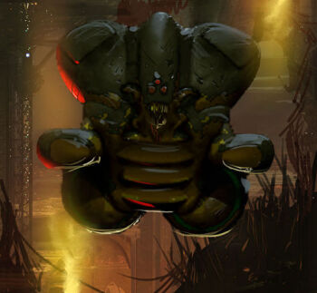 alien biomechanical craig_mullins dark floating floating_object machine marathon no_humans non-humanoid_robot open_mouth pfhor pfhor_juggernaut red_eyes robot science_fiction