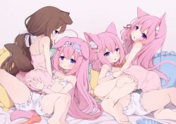 4girls ahoge animal_ear_fluff animal_ears arashiya ass azur_lane barefoot bed bloomers blue_eyes blush breasts brown_hair camisole cat_ears cat_girl cat_tail commission commissioner_upload crossover dildo dog_ears dog_girl dog_tail double_bun dual_persona feet fumizuki_(azur_lane) girl_on_top grabbing_another&#039;s_ass grabbing_another&#039;s_breast groping hair_bun indie_virtual_youtuber kisaragi_(azur_lane) kneeling kodomo_doushi leg_up legs loli long_hair low_twintails lying multiple_girls on_back open_mouth pillow pink_bloomers pink_camisole pink_eyes pink_hair red_ribbon ribbon sex_toy skeb_commission small_breasts soles spread_legs strap_slip tail thighs toes twintails underwear usaki_nono very_long_hair virtual_youtuber white_bloomers white_camisole white_ribbon yuri