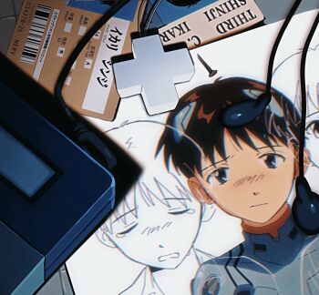 4zw89qkqagggcf7 blue_eyes bodysuit character_name closed_eyes cross cross_necklace crying headphones highres id_card ikari_shinji jewelry mecha_pilot_suit necklace neon_genesis_evangelion plugsuit_(evangelion) sad shadow shirt walkman