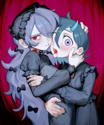 2girls biting blood gakudayo highres multiple_girls sharp_teeth tagme teeth vampire yuri