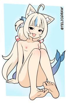1girl absurdres barefoot blonde_hair breasts feet fins fish_tail gawr_gura highres hololive hololive_english indie_virtual_youtuber nude sameko_saba small_breasts soles tagme tail teliodraw toes virtual_youtuber