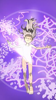 1girl armpits biomerge breasts brown_eyes brown_hair closed_eyes collarbone completely_nude curled_fingers digimon digimon_tamers dissolving_clothes energy expressionless eyelashes f20000 facing_viewer feet female_focus fingernails floating floating_hair full_body groin highres knees legs long_hair matching_hair/eyes navel neck nipples no_eyewear no_headwear nude original outstretched_arms pussy sidelocks small_breasts thighs toenails toes unworn_clothes wavy_hair