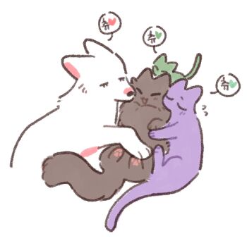 :3 :d animal_focus animalization basil_(wgh0anzdple3asf) brown_cat cat closed_eyes commentary dog flying_sweatdrops fujishima_megumi green_cat group_hug hasu_no_daisankaku heart hug korean_text link!_like!_love_live! love_live! no_humans ogami_sachi open_mouth otomune_kozue purple_cat simple_background smile speech_bubble spoken_heart translation_request u_u virtual_youtuber white_background white_dog yugiri_tsuzuri