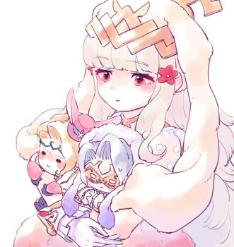 1girl 2boys animal_ears blonde_hair brother_and_sister bruno_(fire_emblem) bruno_(spring)_(fire_emblem) circlet d0o00o0b fake_animal_ears fire_emblem fire_emblem_fates fire_emblem_heroes flower gloves grey_hair hair_flower hair_ornament hat long_hair mask multiple_boys nintendo rabbit_ears red_eyes short_hair siblings simple_background top_hat veronica_(fire_emblem) veronica_(spring)_(fire_emblem) white_background white_gloves xander_(fire_emblem) xander_(spring_prince)_(fire_emblem)