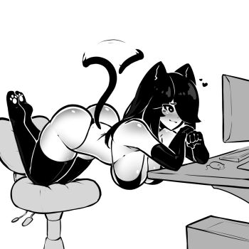 1girl animal_ears bikini cat_ears cat_girl cat_tail computer heart heart-shaped_pupils highres swimsuit symbol-shaped_pupils tail