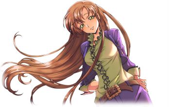 1girl arms_behind_back artist_request backlighting belt breasts buttons center_frills code_geass code_geass:_lost_stories cropped_jacket dutch_angle female_focus floating_hair frilled_shirt frills game_cg green_shirt half-closed_eyes happy highres holding_own_arm jacket long_hair long_sleeves looking_at_viewer medium_breasts non-web_source official_art open_clothes open_jacket orange_hair parted_lips purple_jacket purple_skirt shirley_fenette shirt shirt_tucked_in sidelocks simple_background skirt smile solo standing teeth transparent_background upper_body yellow_eyes