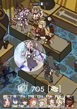 1boy 6+girls ? anger_vein animal_ears arknights bagpipe_(arknights) black_hair black_hairband black_halo black_horns black_skirt black_thighhighs black_wings blonde_hair blue_hair breasts brown_hair brown_jacket bucket_hat cantabile_(arknights) cat_ears cat_girl ceobe_(arknights) ceobe_(unfettered)_(arknights) chicken_(food) chinese_clothes coat commentary dark_halo deformed detached_wings dog_ears dog_girl dragon_horns ears_through_headwear eating energy_barrier energy_shield energy_wings english_commentary eyjafjalla_(arknights) eyjafjalla_(summer_flower)_(arknights) fake_horns flower food food_request french_fries fried_chicken furiwo gameplay_mechanics gnosis_(arknights) goldenglow_(arknights) hair_flower hair_ornament hairband halo hanfu hat highres holding holding_instrument horn_hairband horns ifrit_(arknights) ifrit_(children's_party)_(arknights) ines_(arknights) instrument jacket lin_(arknights) lin_(heavenly_mirage)_(arknights) long_hair long_skirt monster mouse_ears mouse_girl multiple_girls myrtle_(arknights) myrtle_(light_gold_celebration)_(arknights) nethersea_reefbreaker_(arknights) open_clothes open_coat orange_hair pink_hair purple_eyes purple_hair red_hair seaborn_(arknights) shoes short_hair skirt sleeveless staff suzuran_(arknights) suzuran_(yukibare)_(arknights) tail thighhighs typhon_(arknights) user_interface very_long_hair virtuosa_(arknights) weapon white_skirt wings