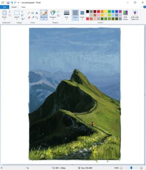 1other art_program_in_frame blue_sky border christian_young day grass jacket landscape microsoft_paint_(medium) mountainous_horizon mountaintop orange_jacket original outdoors path road scenery size_difference sky switzerland walking white_border