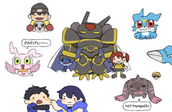 Rule 34 | aiba ami, alphamon, amasawa keisuke, blue hair, coat, coat on shoulders, digimon, digimon story: cyber sleuth, digimon story: cyber sleuth hacker's memory, highres, long hair, lopmon, mamemon, mameo (digimon), marinangemon, mishima erika, sunglasses, twintails, v-mon, very long hair, wanyamon, yamaki mitsuo, yellow eyes
