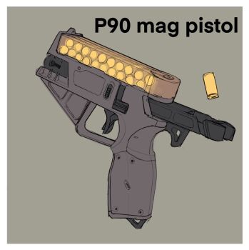 bullpup grey_background gun handgun horizontal_magazine mokutsuno no_humans original p90 personal_defense_weapon pistol redesign see-through_clothes shell_casing solo submachine_gun translucent trigger weapon weapon_focus