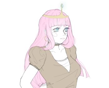 1girl adventure_time blue_eyes earrings highres humanization jewelry long_hair non-web_source pink_hair princess_bonnibel_bubblegum sketch solo tiara white_background