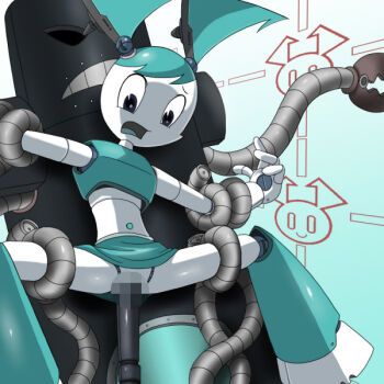 1girl censored jenny_wakeman machine mechanical_tentacles my_life_as_a_teenage_robot object_insertion rape restrained robot robot_girl sex_machine tentacles twintails wide-eyed