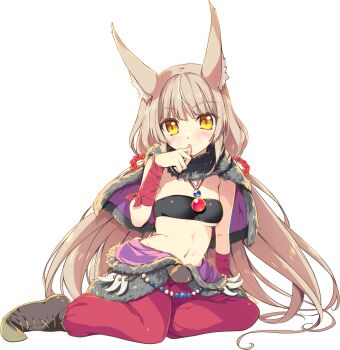 1girl animal_ear_fluff animal_ears black_tube_top breasts brown_hair cape cat_ears cat_girl cleavage commentary_request cosplay dragon_quest dragon_quest_iii full_body fur_cape highres holding long_hair looking_at_viewer monster_wrangler_(dq3) monster_wrangler_(dq3)_(cosplay) navel nia_(blade)_(xenoblade) nia_(xenoblade) pants red_pants simple_background small_breasts solo staff strapless tube_top watsuki_ayamo white_background xenoblade_chronicles_(series) xenoblade_chronicles_2 yellow_eyes