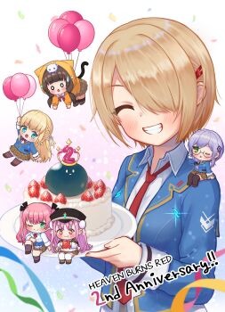 Rule 34 | + +, 6+girls, :d, ^ ^, absurdres, aikawa megumi, animal hood, asakura karen (heaven burns red), balloon, black hat, black socks, black thighhighs, blonde hair, blue jacket, blush, braid, brown hair, brown skirt, cake, cat hood, chibi, chibi inset, chibi on shoulder, closed eyes, collared shirt, commentary request, confetti, double bun, eating, facing viewer, food, frown, fruit, full body, glasses, gradient background, grey hair, grin, hair bun, hair ornament, hair over one eye, hairclip, half up braid, happy, hat, heaven burns red, highres, holding, holding cake, holding food, hood, hood up, izumi yuki (heaven burns red), jacket, kayamori ruka, kneehighs, kunimi tama, long hair, long sleeves, looking at another, low twintails, midair, miniskirt, multiple girls, narby (heaven burns red), necktie, o o, one eye closed, one eye covered, open mouth, parallel hairclips, peaked cap, pink hair, red necktie, round eyewear, shirt, short hair, simple background, sitting, sizmaru11, skirt, smile, socks, solo focus, sparkle, strawberry, sweatdrop, team 31a (heaven burns red), thighhighs, toujou tsukasa, twintails, two side up, upper body, very long hair, white shirt, white thighhighs, zettai ryouiki