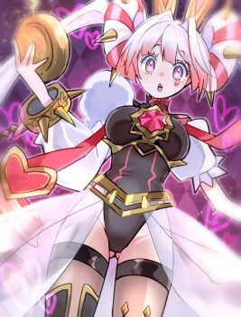 1girl animal_ears asymmetrical_clothes black_leotard black_thighhighs breasts checkered_background duel_monster gluteal_fold highres holding holding_pocket_watch leotard long_hair long_sleeves maliss_&lt;p&gt;_white_rabbit medium_breasts mismatched_thighhighs okirune_(yappa_neruwa) open_mouth pink_eyes pink_hair pocket_watch puffy_long_sleeves puffy_short_sleeves puffy_sleeves rabbit_ears rabbit_girl short_sleeves solo spiked_hair_ornament thigh_strap thighhighs twintails very_long_hair watch yu-gi-oh!