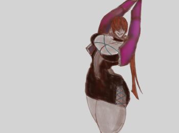 Rule 34 | 1girl, acevedus, ass, breasts, cleavage, cleavage cutout, clothing cutout, dress, huge ass, huge breasts, jacket, large breasts, long hair, pale skin, ponytail, red hair, shermie (kof), skirt, smile, smiley face, standing, the king of fighters, thick thighs, thighs