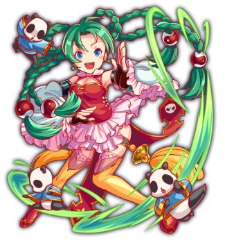 1girl 3others adapted_costume alternate_costume alternate_hairstyle animal_print anime_coloring ankle_boots aqua_eyes aqua_shirt aqua_sleeves artist_request attack_trail bare_shoulders bear_print black_fur blue_pupils blush_stickers boots bow braid braided_hair_rings breasts brown_gloves cleavage cleavage_cutout clothing_cutout collar collared_shirt crash_fever earrings fighting_stance frilled_skirt frilled_sleeves frills full_body game_cg glove_cuffs gloves gold_trim green_hair hair_rings high_collar jewelry lace-trimmed_collar lace-trimmed_garter_straps lace_trim lang-lang_(crash_fever) layered_skirt legs_apart long_sleeves looking_at_viewer martial_arts medium_breasts miniskirt multiple_others number_print numbered official_alternate_costume official_alternate_hairstyle official_art open_mouth orange_thighhighs orb outline panda panda_print pink_bow pink_collar pink_garter_straps pink_skirt quad_braids red_footwear red_outline red_shirt see-through_clothes see-through_thighhighs shirt shirt_bow simple_background skirt sleeveless sleeveless_shirt sleeves_past_wrists smile square square_print standing tachi-e tassel teeth thigh_strap thighhighs third-party_source tongue transparent_background two-tone_fur upper_teeth_only white_fur white_sleeves wide_sleeves yin_yang yin_yang_hair_ornament yin_yang_orb zettai_ryouiki