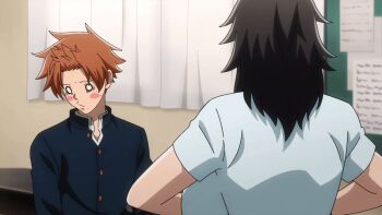 1boy 1girl 2025 20s aki_mary animated animated_gif backboob black_hair bouncing_breasts breast_drop breasts cleavage clothes_lift curvy doctor flashing height_difference huge_breasts ichinose_shiki_(tougen_anki) lifting_own_clothes medium_hair mole mole_under_eye no_bra orange_hair school_uniform shirt_lift tagme tall_female tougen_anki