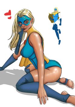 blonde_blazer blonde_hair blue_eyes dispatch gloves leotard mask stirrup_legwear toeless_legwear