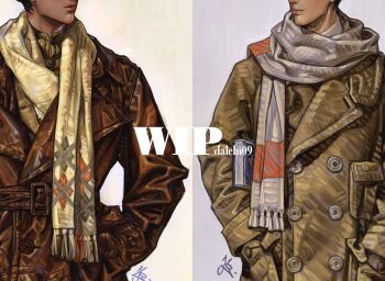 2boys buttons character_request check_character coat commentary_request cowboy_shot dalchi09 eyes_out_of_frame fringe_trim hands_in_pockets head_out_of_frame jacket kim_dokja korean_commentary looking_at_another male_focus multiple_boys omniscient_reader's_viewpoint parody scarf smile style_parody undershirt unfinished yoo_joonghyuk