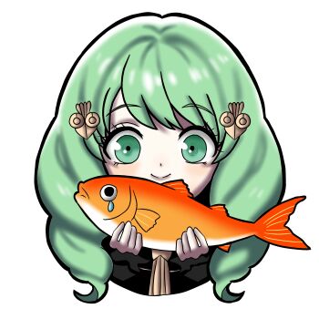 1girl absurdres blush chibi chibi_only closed_mouth drill_hair fire_emblem fire_emblem:_three_houses flayn_(fire_emblem) garreg_mach_monastery_uniform green_eyes green_hair hair_ornament hashtag-only_commentary highres long_hair looking_at_viewer nekomoni nintendo smile solo twin_drills