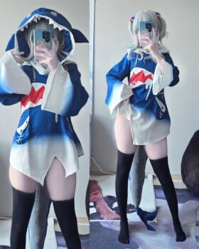 Rule 34 | cosplay, cosplay photo, gawr gura, gawr gura (1st costume), gawr gura (cosplay), iruri, photo (medium), thick thighs, thighs