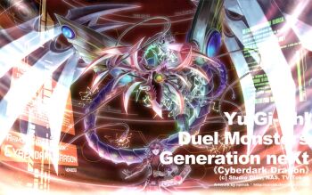 1boy android artist_request black_coat black_pants buckle character_name coat cyberdark_dragon dragon duel_disk duel_monster electricity energy_ball glowing glowing_eyes horns long_sleeves looking_at_viewer machine marufuji_ryo mechanical_wings pants sharp_teeth size_difference standing teeth wings yu-gi-oh! yu-gi-oh!_gx