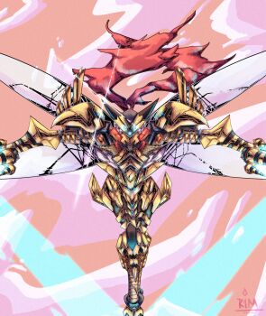 armor bug digimon energy_sword highres bug multiple_wings scarf sword tigervespamon wasp weapon wings