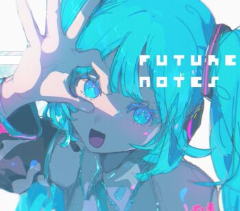 Rule 34 | 1girl, aqua eyes, aqua hair, aqua necktie, bare shoulders, black sleeves, collared shirt, detached sleeves, grey shirt, hand up, hatsune miku, highres, necktie, open mouth, shirt, sleeveless, sleeveless shirt, smile, solo, twintails, upper body, vocaloid, white background, yuyufufu