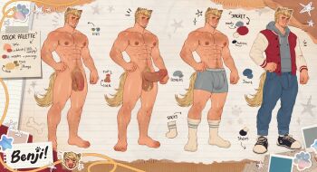 1boy abs arm_hair armpit_hair armpit_hair_peek bara biceps blonde_hair blubullaye blue_eyes blue_shoes borrowed_character broad_shoulders bulge character_name chest_hair collarbone color_guide completely_nude denim dog_tail drawstring english_text erection final_fantasy final_fantasy_xiv girthy_penis green_eyes grey_hoodie grey_male_underwear groin highres hood hoodie huge_penis jacket jeans large_bulge large_pectorals leg_hair letterman_jacket male_focus male_underwear miqo&#039;te multiple_views muscular muscular_arms muscular_male navel_piercing nipple_piercing nipples nude pants pectorals penis piercing pubic_hair reference_sheet shoes smile sneakers socks tail testicle_hair thighs topless_male underwear v-taper warrior_of_light_(ff14) white_socks