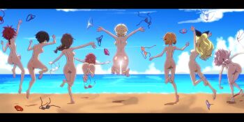 6+girls ass assam_(girls_und_panzer) backboob beach bikini black_hair blonde_hair braid breasts brown_hair cranberry_(girls_und_panzer) darjeeling_(girls_und_panzer) from_behind girls_und_panzer hair_ribbon jinguu_(4839ms) jumping large_breasts long_hair messy_hair multiple_girls nude ocean orange_hair orange_pekoe_(girls_und_panzer) outdoors peach_(girls_und_panzer) pink_hair ponytail red_hair ribbon rosehip_(girls_und_panzer) rukuriri_(girls_und_panzer) short_hair shoulder_blades sky small_breasts swimsuit unworn_bikini vanilla_(girls_und_panzer)