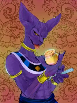 Rule 34 | animal ears, cat ears, colored skin, creepy, dragon ball, dragonball z, dragonball z battle of gods, god of destruction beerus, monster, no humans, purple skin, solo, tongue, wristband