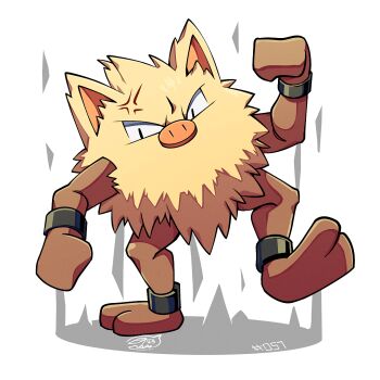 brown_fur full_body gen_1_pokemon looking_at_viewer mistray-art nintendo no_humans pokemon pokemon_(creature) primeape signature simple_background solo white_background