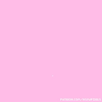 1girl animated animated_gif arm_up blonde_hair bottomless bouncing_breasts breasts cleavage floating green_eyes highres holding holding_wand large_breasts looking_at_viewer navel nsfwpixels original pink_background pixel_art simple_background solo wand watermark web_address