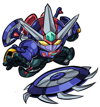 chibi commentary english_commentary getter_go getter_robo getter_robo_go highres looking_ahead mecha mecha_focus no_humans open_hand pillar_buster robot science_fiction simple_background super_robot v-fin white_background yellow_eyes