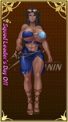 1girl 60fps abs action_taimanin alternate_costume animated ass ass_peek audible_music bikini black_hair bouncing_breasts breasts bursting_breasts cleavage cutoffs dark-skinned_female dark_skin denim denim_shorts earrings english_text flexing gremory_games heart heart_o-ring heart_ring_top highres huge_ass huge_breasts jewelry lilith-soft long_hair looking_at_viewer mirabell_bell muscular muscular_arms muscular_female muscular_legs nail_polish necklace o-ring official_alternate_costume ponytail revealing_clothes ryona sandals sarong short_shorts shorts skirt sound sunglasses sunglasses_on_head swimsuit taimanin_(series) tall_female thick_thighs thighs underboob very_dark_skin video video_game walking wide_hips yellow_eyes
