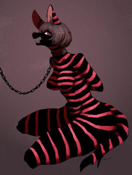 1girl brown_hair caged collar female_focus furry furry_female highres open_mouth red_eyes sasamino short_hair solo tape_gag