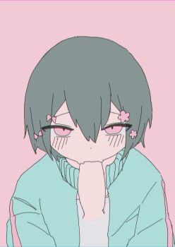 1boy 1girl animated animated_gif black_hair blush bow cevio chromatic_aberration disembodied_penis fellatio flower hair_bow hair_flower hair_ornament hanikamu_nobinobi hetero kurari-chan_(iyowa) kyu-kurarin_(cevio) looking_at_viewer official_style oral penis pink_background pink_eyes pov saliva short_hair ugoira